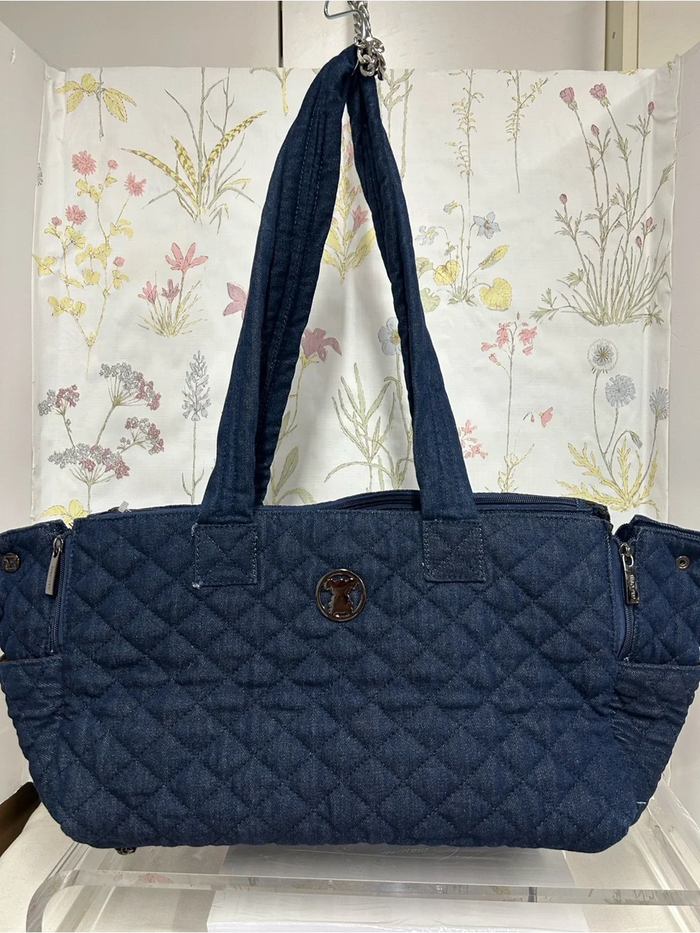 Quilted Navy Pet Carrier Tote with Shoulder Straps - Brand: